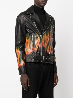 Flame-Print Leather Jacket