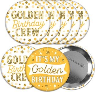 Big Dot Of Happiness Golden Birthday - 3 inch Happy Birthday Party Badge - Pinback Buttons - Set of 8