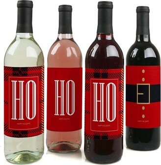 Big Dot of Happiness Ho, Ho, Ho Jolly Santa Claus - Christmas Party Decorations for Women and Men - Wine Bottle Label Stickers - Set of 4