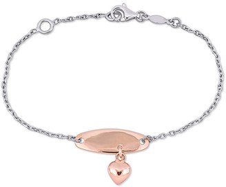 18K Two-Tone Bar Id Heart Charm Bracelet