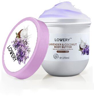 Lovery Lavender and Coconut Scented Whipped Body Butter, Bath and Body Care Cream, 6 oz