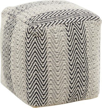 GINGER BIRCH STUDIO White Fabric Pouf with Chevron Pattern