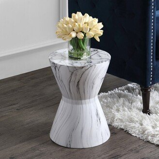 African Drum 17.3 White Marble Finish Ceramic Garden Stool - JONATHAN Y