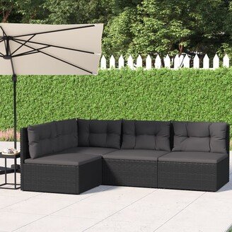 4 Piece Patio Lounge Set with Cushions Black Poly Rattan - 21.3 x 21.3 x 9.6/15/19.7/21.7