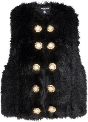 Button-Detailing Faux Fur Jacket