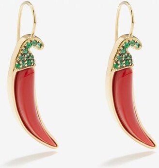 Chili Pepper Emerald, Coral & Gold Earrings