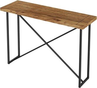 Furnitech 48 Console table with a honey oak finish with a tubular graphite powder coated steel base