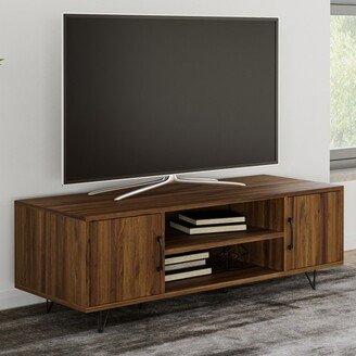 50-inch TV Stand with 2 Doors, Media Shelves, Cord Management, and Hairpin Legs, Dark Walnut