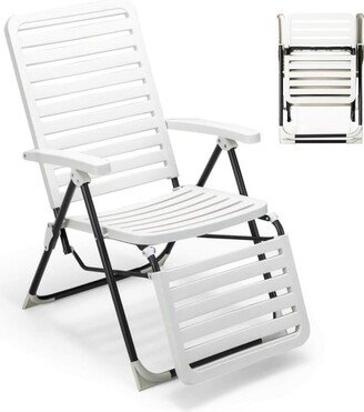 PP Folding Patio Chaise Lounger with 7-Level Backrest and Cozy Footrest - 27 x 24.5 x 28.5