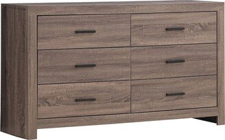 6 Drawer Dresser with Metal Bar Pulls, Brown