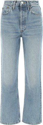 High-Waist Straight-Leg Logo Patch Jeans-AA