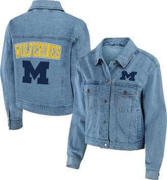 Women's Wear by Erin Andrews Michigan Wolverines Button-Up Denim Jacket