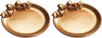 Unique Bargains 2Pcs Vintage Decorative Tray Resin Bow-Knot Organizer Dish Plate Rose Gold - Rose Gold