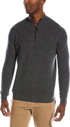 Suede-Trim Cashmere Mock Sweater