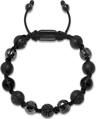 Nialaya Men's Beaded Bracelet With Black Cz Diamond, Lava Stone, Matte Onyx, & Agate