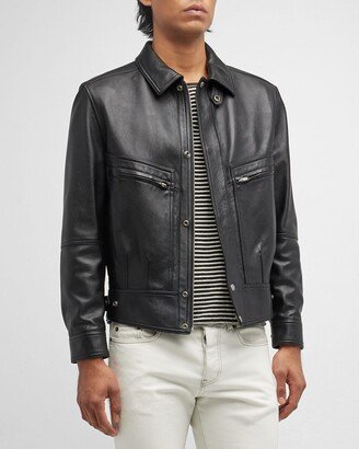 Men's Leather Bomber Jacket