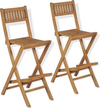 Folding Patio Bar Stools 2 pcs Solid Teak Wood - Brown