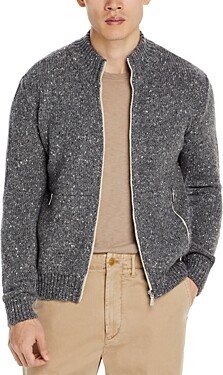 Wool & Cashmere Blend Tweed Knit Full Zip Sweater