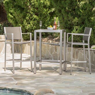 Cape Coral Outdoor 3-piece Bar Set with Glass Table Top