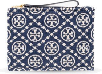 All-Over Logo Embroidered Zipped Clutch Bag-AA