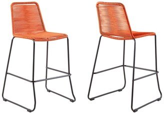 Shasta Set Of 2 Outdoor Metal & Tangerine Rope Stackable Barstools