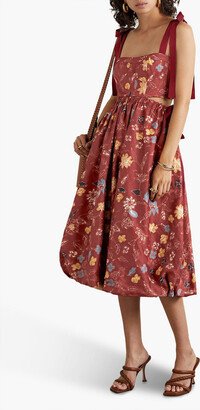 Gabrielle cutout tie-detailed floral-print sateen midi dress