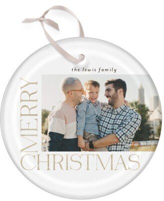 Ornaments: Modern Serif Merry Glass Ornament, White, Circle