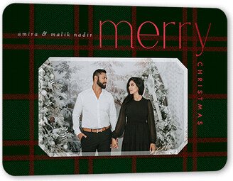 Holiday Cards: Plaid Elegance Holiday Card, Green, Red Foil, 5X7, Christmas, Matte, Signature Smooth Cardstock, Rounded
