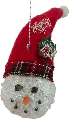 5 Snowman Head with Plaid Hat Christmas Ornament - Red/White