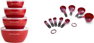 Classic Prep Bowls with Lids, Set of 4, Empire Red & Classic Measuring Cups And Spoons Set, Set of 9, Red/Black