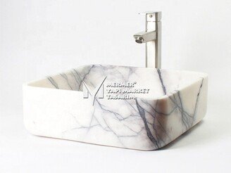 Lilac Marble Oval Design Square Washbasin - Handcrafted, 100% Natural Stone