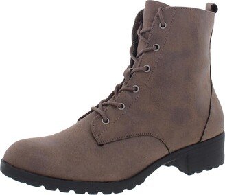 Womens Faux Leather Lugged Sole Combat & Lace-up Boots-AB