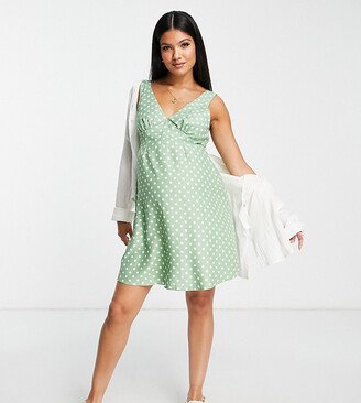 ASOS DESIGN Maternity linen v neck mini slip dress in sage spot