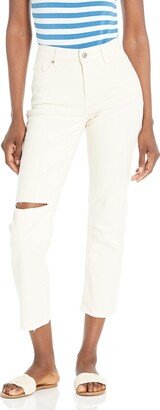 Women's Cindy high Rise Straight Leg Cropped in Light Sand Destructed