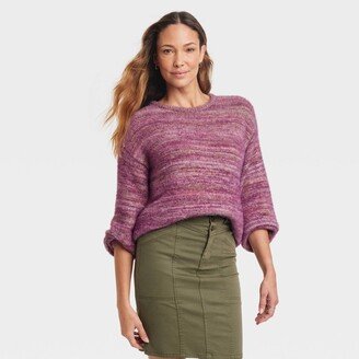 Women's Space Dyed Crewneck Pullover Sweater Purple