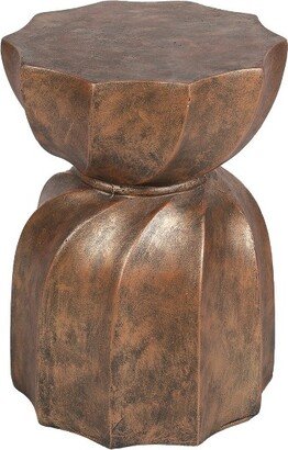 LuxenHome Weathered Copper Cement Indoor Outdoor Hourglass Side Table Brown