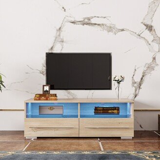 GEROJO Light Oak Modern TV Cabinet with Color-Changing LED Lights and Two Spacious Drawers, Suitable for TVs up to 43 inches