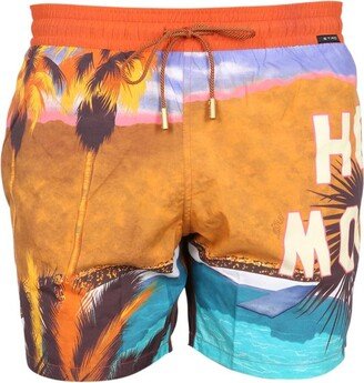 Landscape Printed Drawstring Swim Shorts