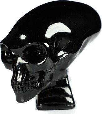 Skullis Crystal Skull, 3.7 Black Obsidian Hand Carved Elongated Mayan Alien Skull With Spine, Fine Art Sculpture, Gift