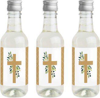 Big Dot Of Happiness Elegant Cross - Mini Wine Bottle Stickers - Religious Party Favor Gift 16 Ct