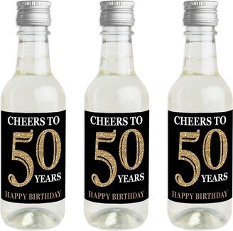 Big Dot Of Happiness Adult 50th Birthday - Gold - Mini Wine Bottle Stickers - Party Favor Gift 16 Ct
