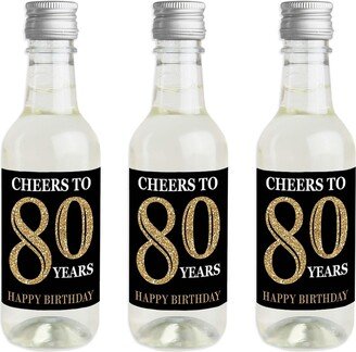 Big Dot Of Happiness Adult 80th Birthday - Gold - Mini Wine Bottle Stickers - Party Favor Gift 16 Ct