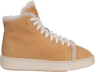 Shearling-Trim Lace-Up Sneakers