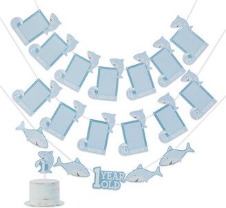 1st Birthday Milestone Photo Banner & Cake Topper - Shark Party | 28482NA