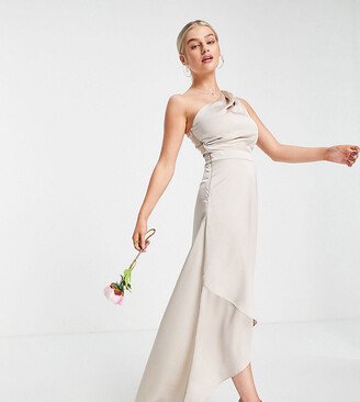 TFNC Petite Bridesmaid one shoulder maxi dress in mink