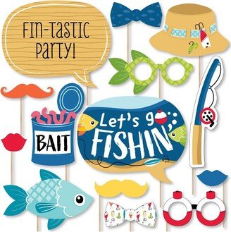 Big Dot of Happiness Let's Go Fishing - Fish Themed Birthday Party or Baby Shower Photo Booth Props Kit - 20 Count