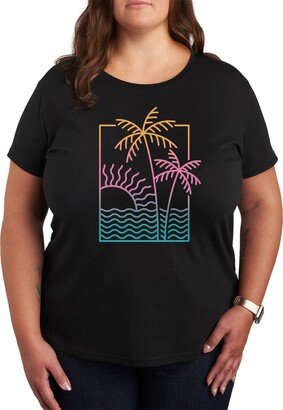 Air Waves Trendy Plus Size Neon Palms Graphic T-Shirt