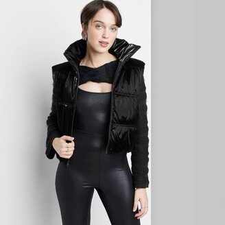 Women's Iridescent Cropped Puffer Vest Black