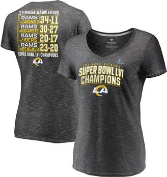 Women's Branded Heather Charcoal Los Angeles Rams Super Bowl Lvi Champions Schedule V-Neck T-shirt