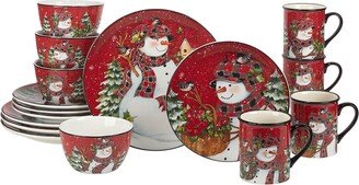Christmas Lodge Snowman 16Pc Dinnerware Set